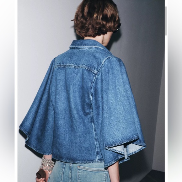 ZARA ZW Collection Lapel-collar shirt with kimono-style cap sleeves Size XL NWT - Picture 3 of 11